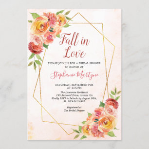 Fall In Love Fall Floral Geometric Bridal Shower Invitation