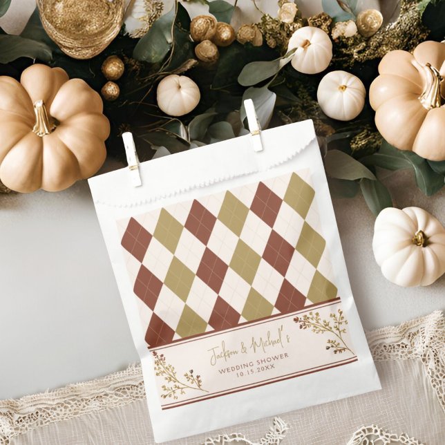 Fall In Love Fall Foliage Argyle Wedding Shower Favor Bag (Creator Uploaded)
