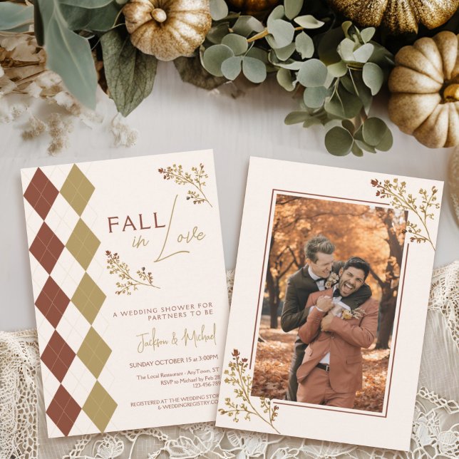 Fall In Love Fall Foliage Argyle Wedding Shower Invitation (Creator Uploaded)