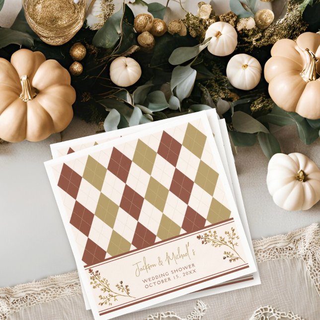 Fall in Love Fall Foliage Argyle Wedding Shower Napkins (Creator Uploaded)