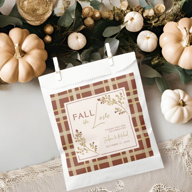 Fall In Love Fall Foliage Plaid Wedding Shower Favor Bag (Creator Uploaded)