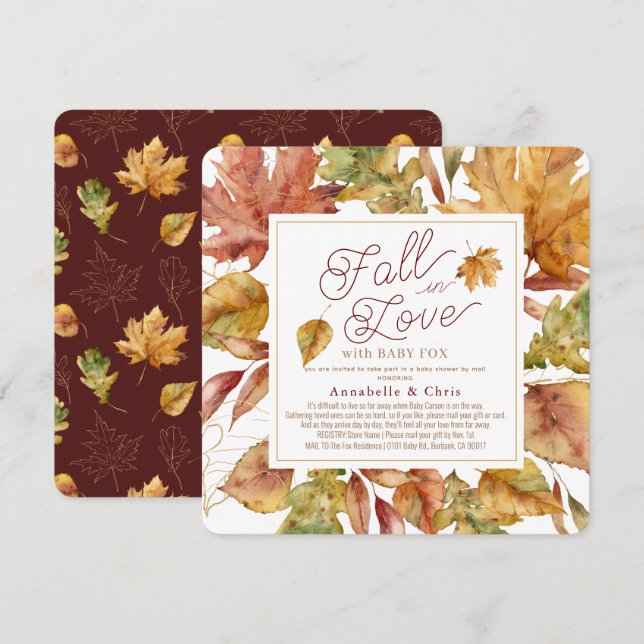Fall in Love Fall Leaves Baby Shower by Mail Invitation (Front/Back)