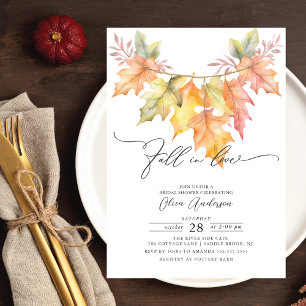 Fall In Love Fall Leaves Bridal Shower  Invitation