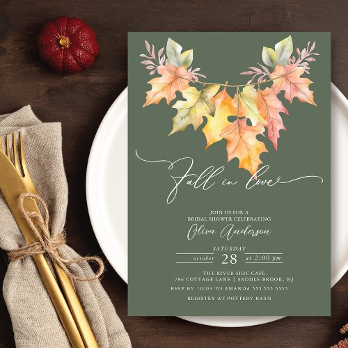 Fall In Love Fall Leaves Bridal Shower  Invitation