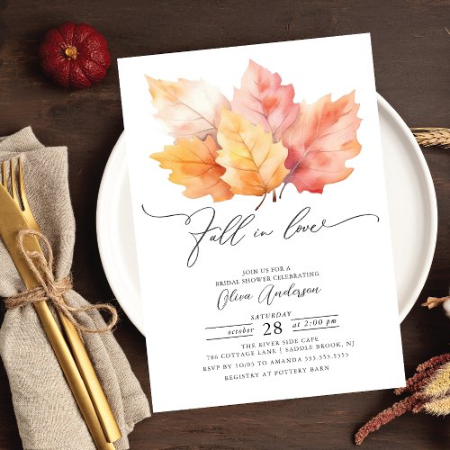 Fall In Love Fall Leaves Bridal Shower  Invitation