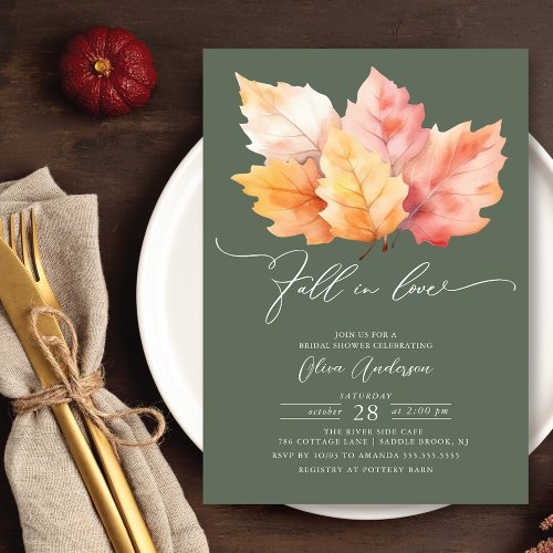 Fall In Love Fall Leaves Bridal Shower  Invitation