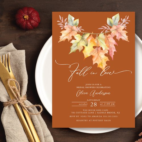 Fall In Love Fall Leaves Bridal Shower  Invitation