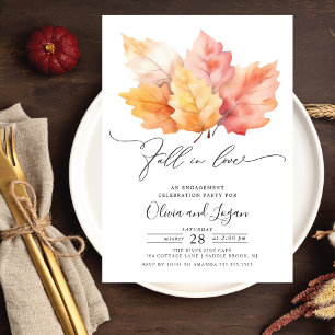 Fall In Love Fall Leaves Engagement Party Invitation