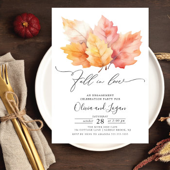 Fall In Love Fall Leaves Engagement Party Invitation by invitationstop at Zazzle