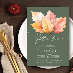 Fall In Love Fall Leaves Engagement Party Invitation