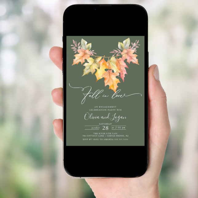 Fall In Love Fall Leaves Engagement Party Invitation (Front Digital)