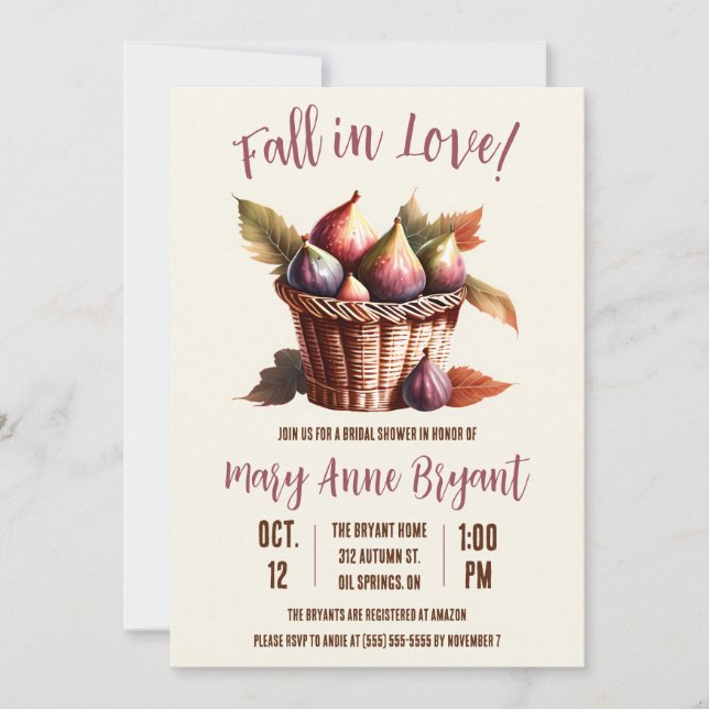 Fall in Love, Fall Leaves, Figs, Bridal Shower Invitation (Front)