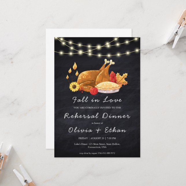 fall in love fall rehearsal dinner invitations (Front/Back In Situ)