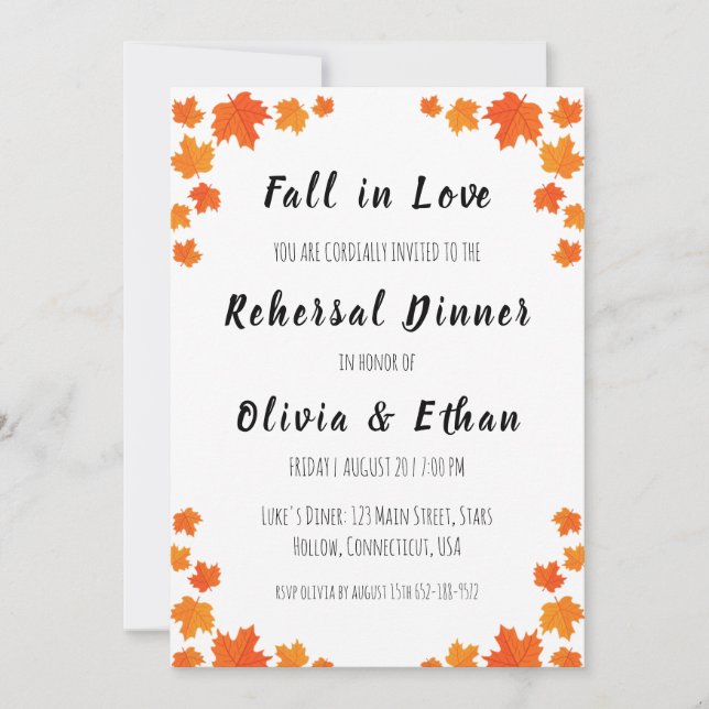 fall in love fall rehearsal dinner invitations (Front)