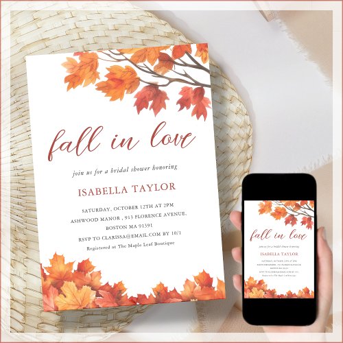 Fall in Love  Fall Tree Bridal Shower Invitation