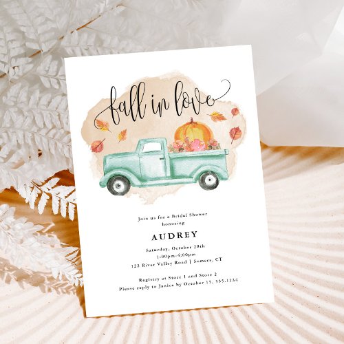 Fall in Love Farm Truck Pumpkin Fall Bridal Shower Invitation