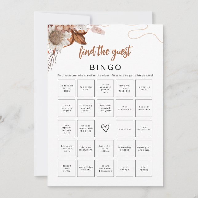 Fall in love | Find the Guest Bingo Bridal Shower  Invitation (Front)