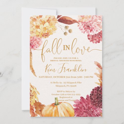 Fall in Love Floral and Gold Bridal Shower Invitat Invitation