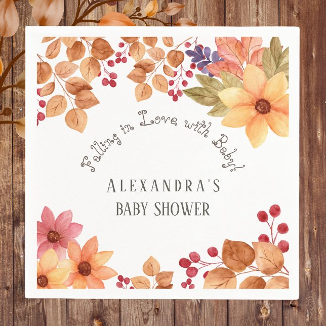 Fall in Love Floral Autumn Baby Shower Napkins (Creator Uploaded)