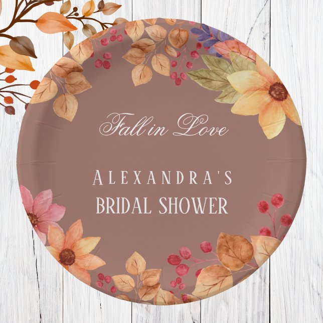 Fall in Love Floral Autumn Bridal Shower Paper Plates (Creator Uploaded)