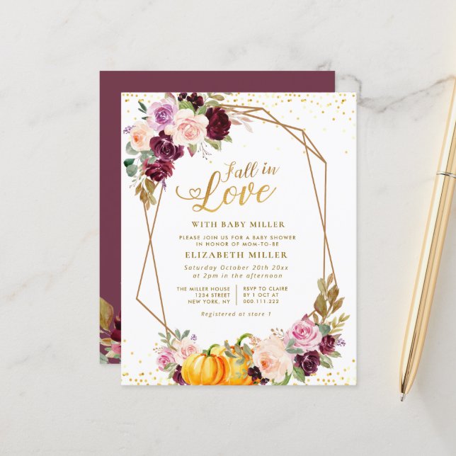 fall in love floral baby shower invitation (Front/Back In Situ)