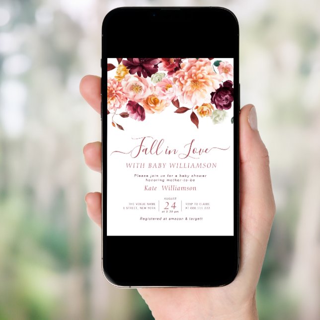 Fall in love floral baby shower invitation (Front Digital)