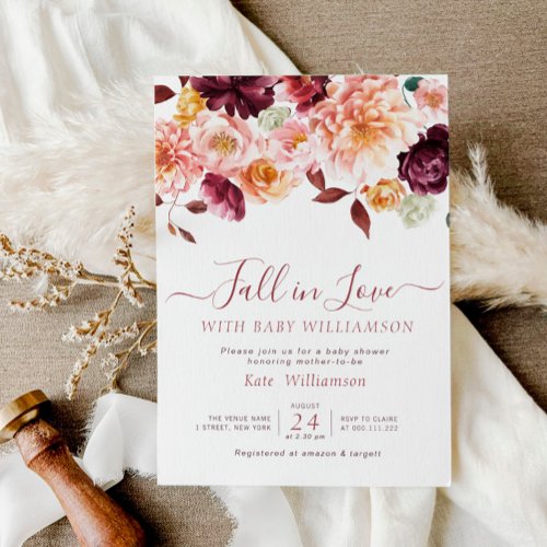 Fall in love floral baby shower invitation