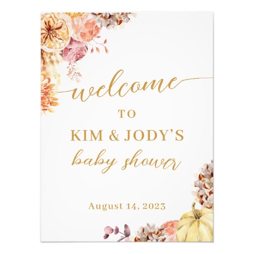 Fall In Love Floral Baby Shower Welcome Sign
