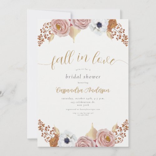 Fall in Love Floral Botanical Autumn Bridal Shower Invitation