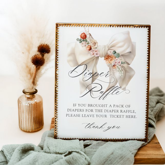 Fall in Love Floral Bow Baby Shower Diaper Raffle Poster (Creator Uploaded)