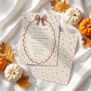 Fall In Love Floral Bow Baby Shower Invitation