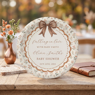 Fall In Love Floral Bow Baby Shower Paper Plates