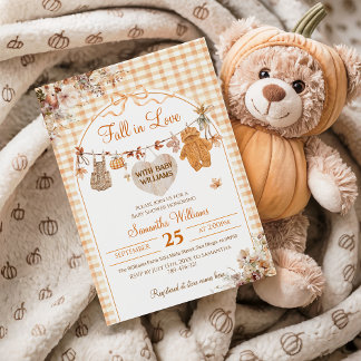 Fall in Love Floral Bow Modern Fall Baby Shower Invitation
