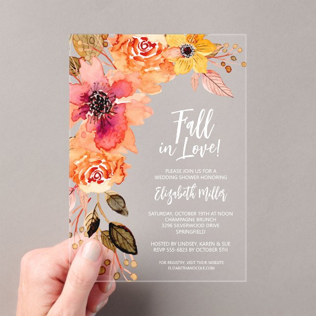 Fall in Love Floral Bridal Shower Acrylic Invitations (Insitu (Handheld))