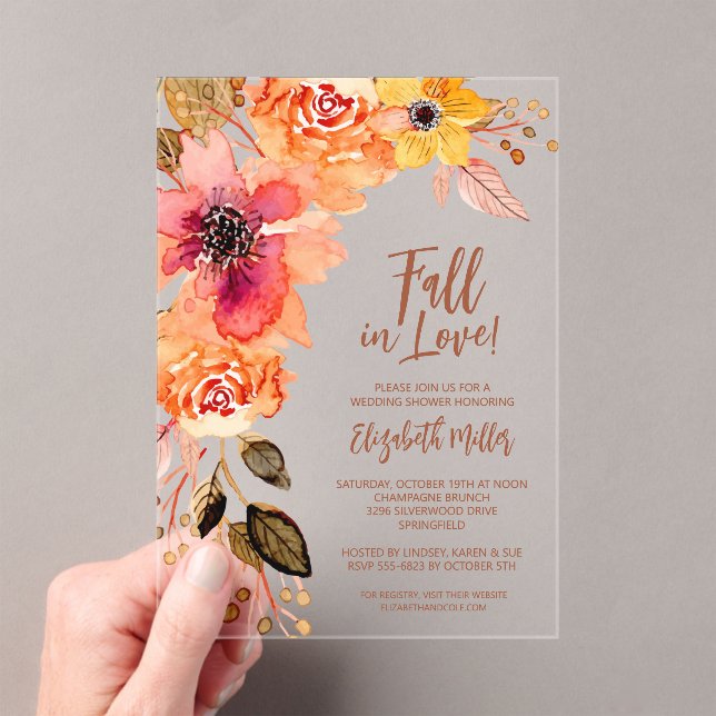 Fall in Love Floral Bridal Shower Acrylic Invitations (Insitu (Handheld))
