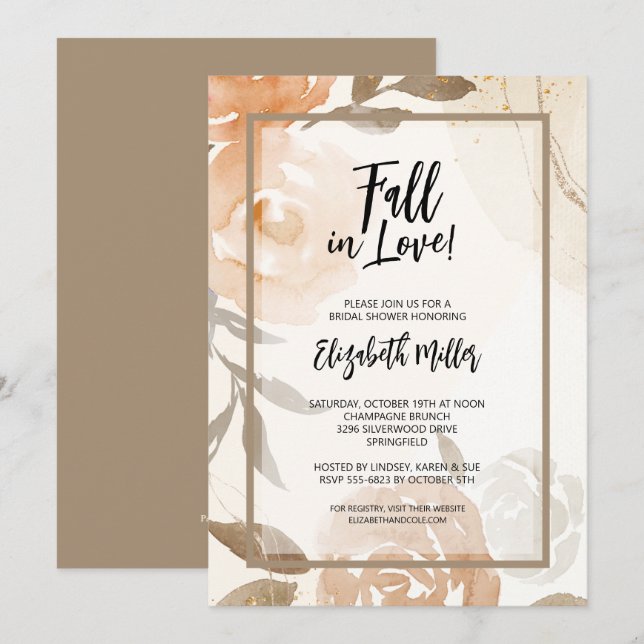 Fall in Love Floral Bridal Shower Invitation (Front/Back)