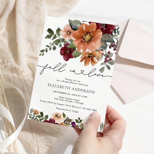 Fall In Love Floral Bridal Shower Invitation