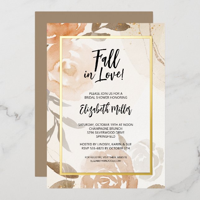 Fall in Love Floral Bridal Shower Invitations (Front/Back)
