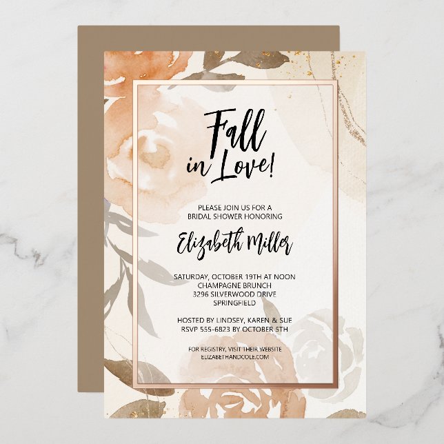 Fall in Love Floral Bridal Shower Invitations (Front/Back)