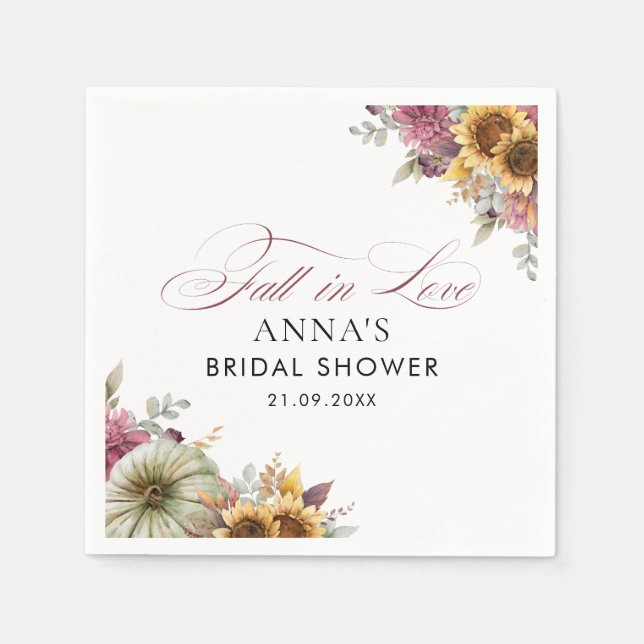 Fall In Love Floral Bridal Shower Napkins (Front)