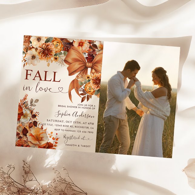 Fall In Love  Floral Bridal Shower Party Photo  Invitation (Creator Uploaded)