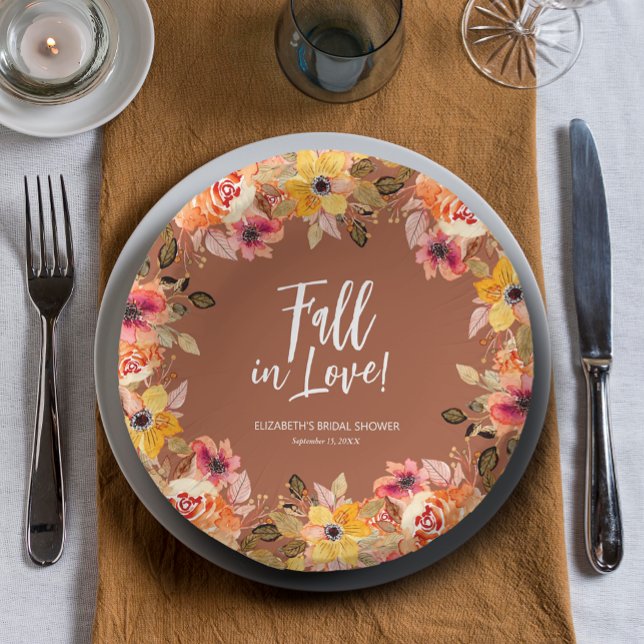 Fall in Love Floral Bridal Shower Terracotta Paper Bowls (Creator Uploaded)