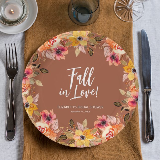 Fall in Love Floral Bridal Shower Terracotta Paper Plates (Creator Uploaded)