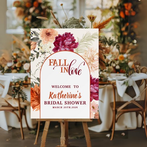 Fall in love floral Bridal Shower Welcome sign