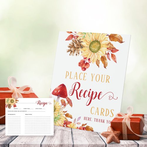 Fall In Love Floral Fall Bridal Shower Recipe Card Pedestal Sign