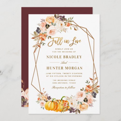 fall in love floral geometric wedding invitation