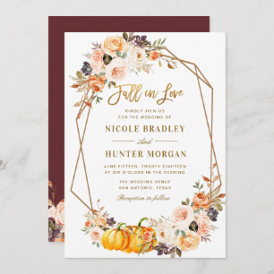 fall in love, floral geometric wedding invitation