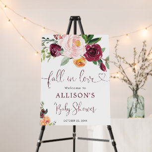 Fall in Love floral girl baby shower welcome sign