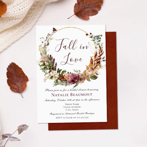 Fall in Love Floral  Greenery Bridal Shower Invitation