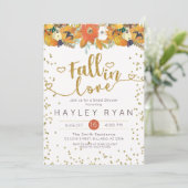 Fall in Love Floral Leaves Pumpkins Bridal shower Invitation (Standing Front)